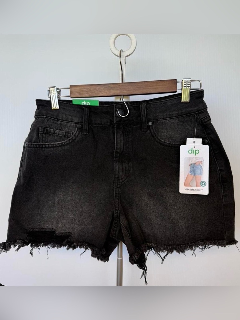 Black Distressed Denim Shorts Frayed Raw Hem Grunge Festival Y2K Size 8